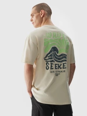 Zdjęcie produktu T-shirt oversize z nadrukiem męski - beżowy 4F