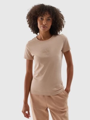Zdjęcie produktu T-shirt regular z dodatkiem materiałów z recyklingu damski - brązowy 4F