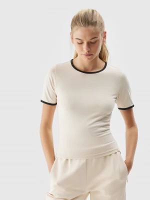 Zdjęcie produktu T-shirt slim gładki damski - kremowy 4F
