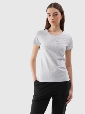 Zdjęcie produktu T-shirt slim z nadrukiem damski - szary 4F