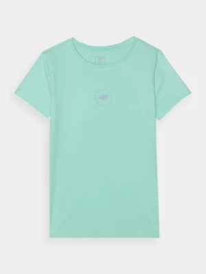 Zdjęcie produktu T-shirt z bawełny organicznej gładki dziewczęcy - miętowy 4F