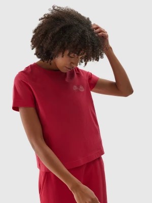 Zdjęcie produktu T-shirt z bawełny organicznej z nadrukiem damski - czerwony 4F