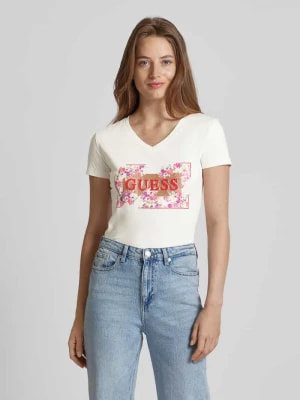 Zdjęcie produktu T-shirt z kwiatowym wzorem i nadrukiem z logo Guess