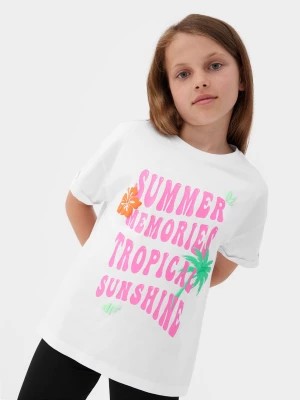 Zdjęcie produktu T-shirt z nadrukiem dziewczęcy - biały 4F