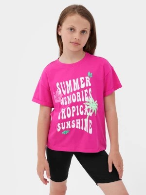 Zdjęcie produktu T-shirt z nadrukiem dziewczęcy - różowy 4F