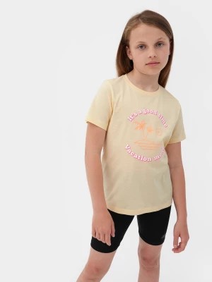 Zdjęcie produktu T-shirt z nadrukiem dziewczęcy - żółty 4F