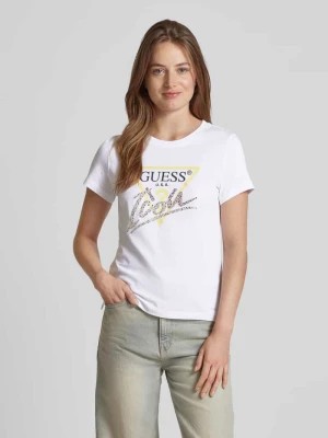 Zdjęcie produktu T-shirt z nadrukiem z logo i obszyciem ozdobnymi kamieniami Guess