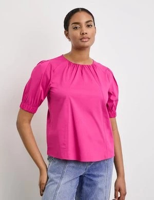 Zdjęcie produktu TAIFUN Damski Bawełniana bluzka z obszernymi rękawami 58cm Rękawy pufy Okrągły Różowy Jednokolorowy