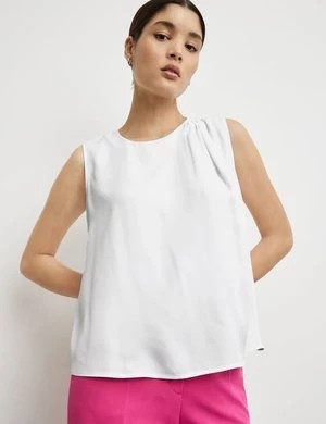 Zdjęcie produktu TAIFUN Damski Bluzka bez rękawów z plisowanym detalem 56cm Bez rękawów Okrągły Biały Jednokolorowy