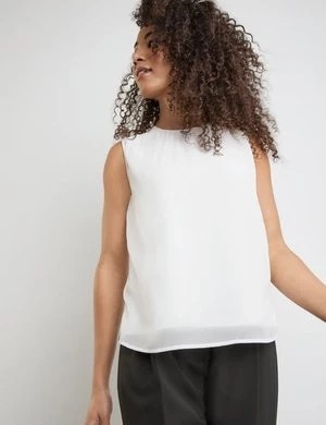 Zdjęcie produktu TAIFUN Damski Bluzkowy top z szyfonową warstwą 62cm Bez rękawów Okrągły Biały Jednokolorowy