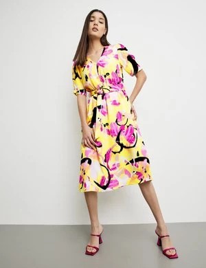 Zdjęcie produktu TAIFUN Damski Lekka bluzkowa sukienka z dekoltem w serek Półrękawek Żółty W kwiaty