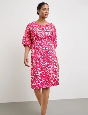 Zdjęcie produktu TAIFUN Damski Odświętna sukienka z szerokimi rękawami Obszerne rękawy w serek Czerwony Wzorzysty