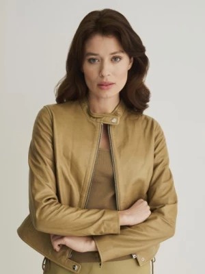 Zdjęcie produktu Taliowana oliwkowa kurtka skórzana damska OCHNIK