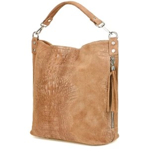 Zdjęcie produktu Taupe torebka skórzana zamszowa damska shopper brązowy, beżowy Merg