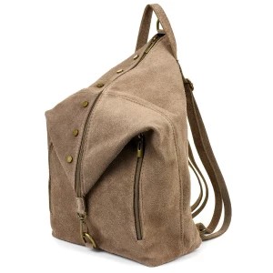 Zdjęcie produktu Taupe Włoski Stylowy Plecak Damski Skórzany Zamsz A4 brązowy, beżowy Merg