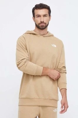 Zdjęcie produktu The North Face bluza bawełniana męska kolor beżowy z kapturem z nadrukiem