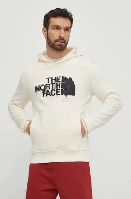 Zdjęcie produktu The North Face bluza bawełniana męska kolor beżowy z kapturem z nadrukiem NF0A87ETQLI1