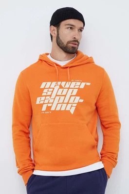 Zdjęcie produktu The North Face bluza bawełniana męska kolor pomarańczowy z kapturem z nadrukiem