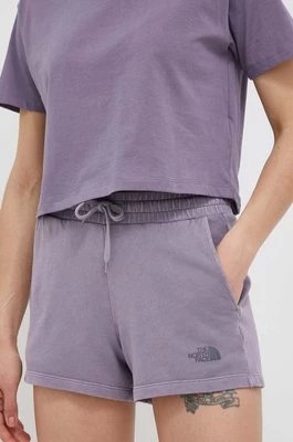 Zdjęcie produktu The North Face szorty bawełniane kolor fioletowy gładkie high waist