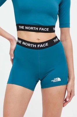 Zdjęcie produktu The North Face szorty sportowe damskie kolor turkusowy z aplikacją high waist