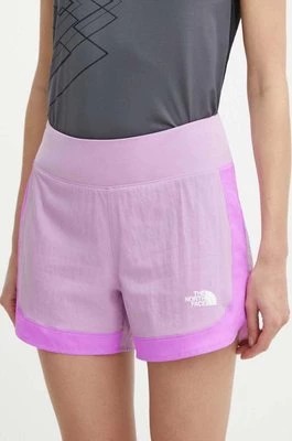 Zdjęcie produktu The North Face szorty sportowe Sunriser damskie kolor fioletowy wzorzyste high waist NF0A88SETOW1