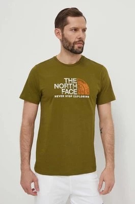 Zdjęcie produktu The North Face t-shirt bawełniany męski kolor zielony z nadrukiem NF0A87NWPIB1