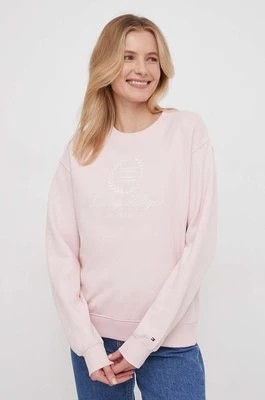 Zdjęcie produktu Tommy Hilfiger bluza bawełniana damska kolor różowy z aplikacją WW0WW41758