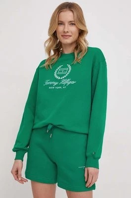 Zdjęcie produktu Tommy Hilfiger bluza bawełniana damska kolor zielony z aplikacją WW0WW41758