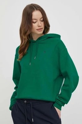 Zdjęcie produktu Tommy Hilfiger bluza bawełniana damska kolor zielony z kapturem gładka WW0WW41245