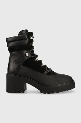 Zdjęcie produktu Tommy Hilfiger botki skórzane Heel Laced Outdoor Boot damskie kolor czarny na słupku lekko ocieplone