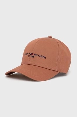Zdjęcie produktu Tommy Hilfiger czapka bawełniana kolor brązowy z aplikacją