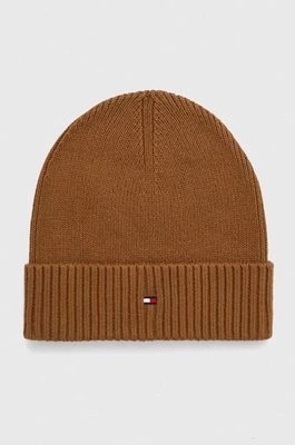 Zdjęcie produktu Tommy Hilfiger czapka z domieszką kaszmiru kolor brązowy z cienkiej dzianiny