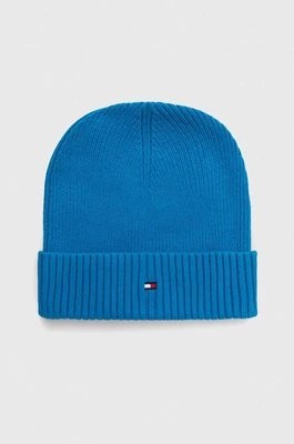 Zdjęcie produktu Tommy Hilfiger czapka z domieszką kaszmiru kolor niebieski z cienkiej dzianiny