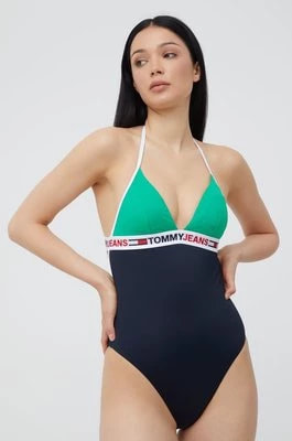 Zdjęcie produktu Tommy Hilfiger jednoczęściowy strój kąpielowy kolor zielony lekko usztywniona miseczka