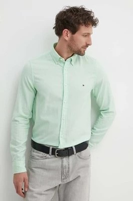 Zdjęcie produktu Tommy Hilfiger koszula bawełniana męska kolor zielony slim z kołnierzykiem button-down MW0MW33782