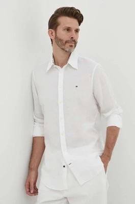 Zdjęcie produktu Tommy Hilfiger koszula z domieszką lnu kolor biały regular z kołnierzykiem button-down MW0MW34632