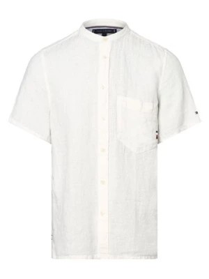 Zdjęcie produktu Tommy Hilfiger Męska koszula lniana Mężczyźni Regular Fit len biały jednolity stójka,