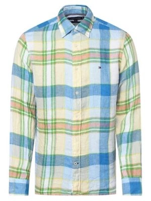 Zdjęcie produktu Tommy Hilfiger Męska koszula lniana Mężczyźni Regular Fit len niebieski|żółty|zielony|wielokolorowy w kratkę button down,