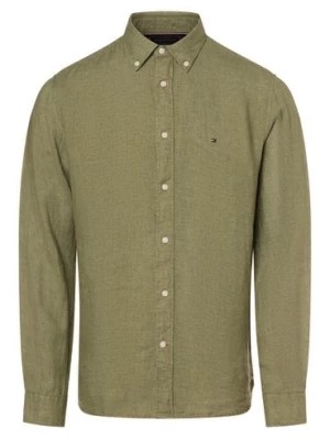 Zdjęcie produktu Tommy Hilfiger Męska koszula lniana Mężczyźni Regular Fit len zielony jednolity,