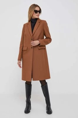 Zdjęcie produktu Tommy Hilfiger płaszcz wełniany kolor brązowy przejściowy WW0WW39753
