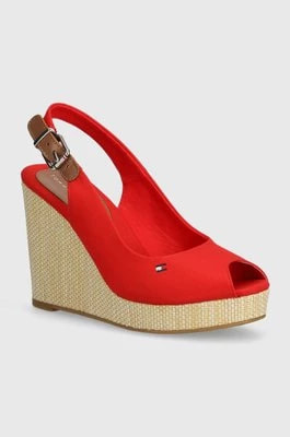 Zdjęcie produktu Tommy Hilfiger sandały ICONIC ELENA SLING BACK WEDGE damskie kolor czerwony na koturnie FW0FW04789