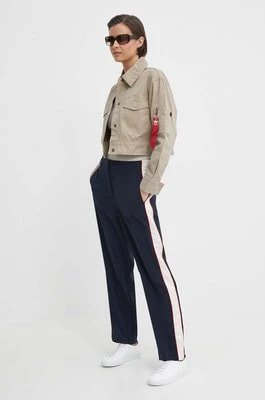 Zdjęcie produktu Tommy Hilfiger spodnie damskie kolor granatowy dopasowane high waist WW0WW41607