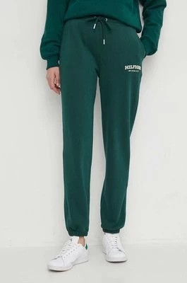 Zdjęcie produktu Tommy Hilfiger spodnie dresowe bawełniane kolor zielony z nadrukiem WW0WW41572