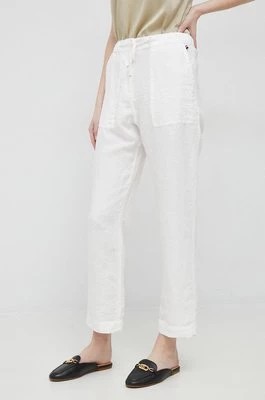 Zdjęcie produktu Tommy Hilfiger spodnie lniane kolor biały proste high waist
