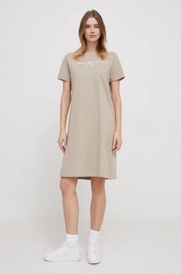 Zdjęcie produktu Tommy Hilfiger sukienka bawełniana kolor beżowy mini prosta WW0WW41013