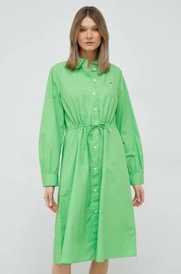 Zdjęcie produktu Tommy Hilfiger sukienka bawełniana kolor zielony mini prosta