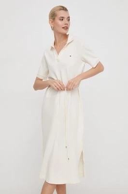 Zdjęcie produktu Tommy Hilfiger sukienka kolor beżowy midi rozkloszowana WW0WW41278