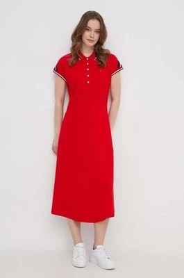 Zdjęcie produktu Tommy Hilfiger sukienka kolor czerwony midi rozkloszowana WW0WW41269