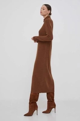Zdjęcie produktu Tommy Hilfiger sukienka wełniana kolor brązowy midi oversize WW0WW39925