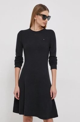 Zdjęcie produktu Tommy Hilfiger sukienka wełniana kolor czarny mini rozkloszowana WW0WW40695